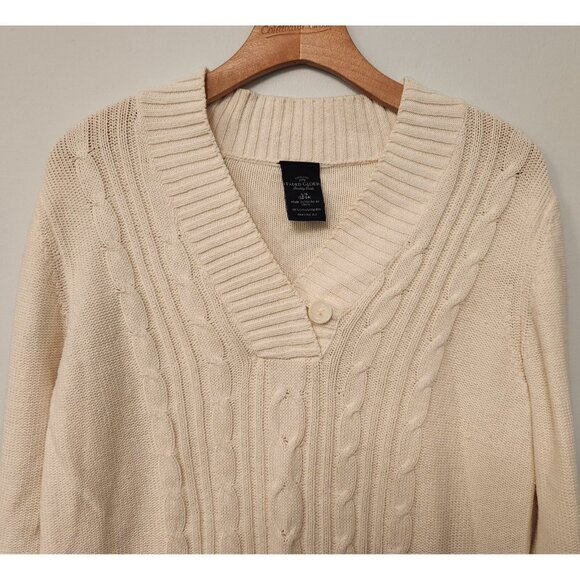 Faded Glory V-Neck Cable Knit Sweater W/ Button Accent Ivory Womens Large EUC - Picture 4 of 8